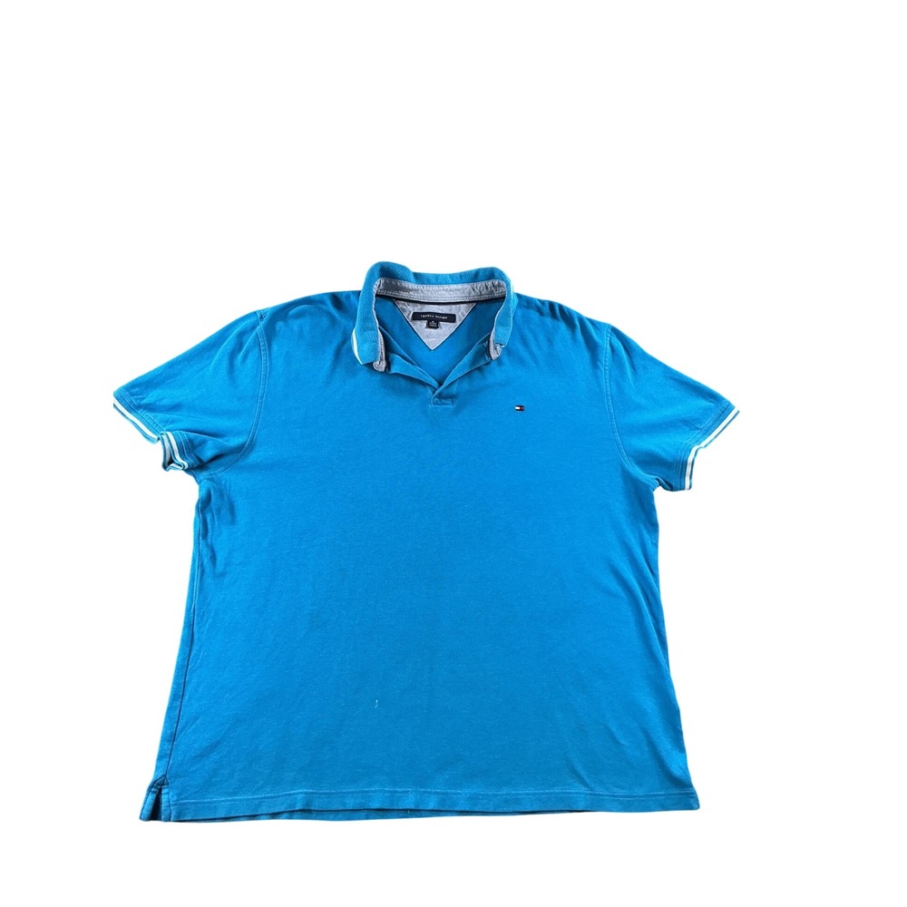 Tommy Hilfiger Mens XL Blue Short Sleeve Cotton Pique Polo Shirt Tipped Collar